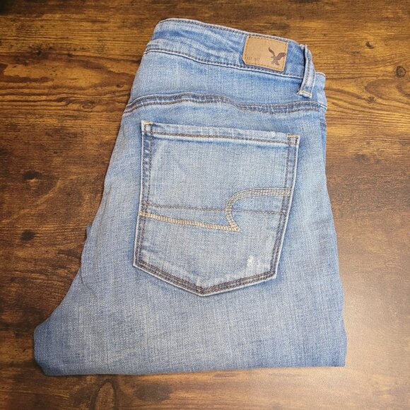 American Eagle Jeans 8 R Hi Rise Jegging Crop Medium Light Wash Stretch Denim - Picture 3 of 10
